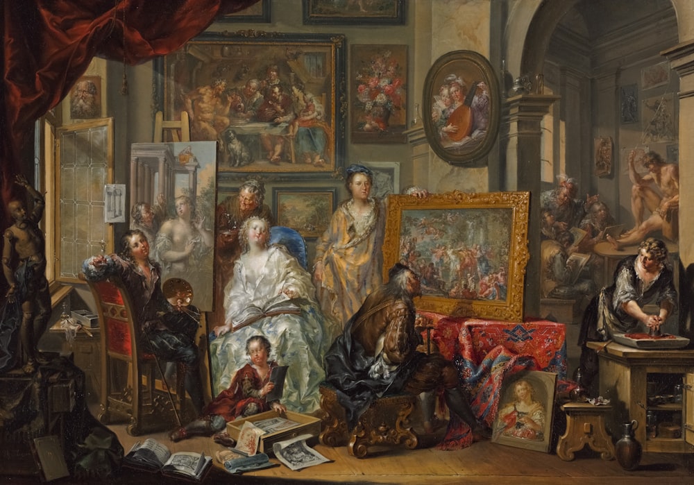 a painting of a group of people in a room