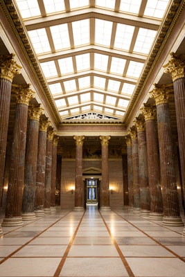 a large building with columns and a skylight