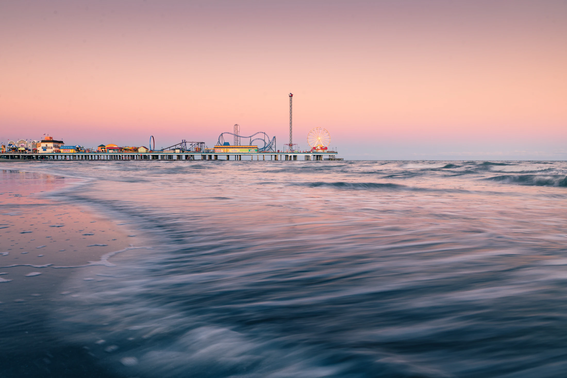 Soft evening waves along the Galveston shore