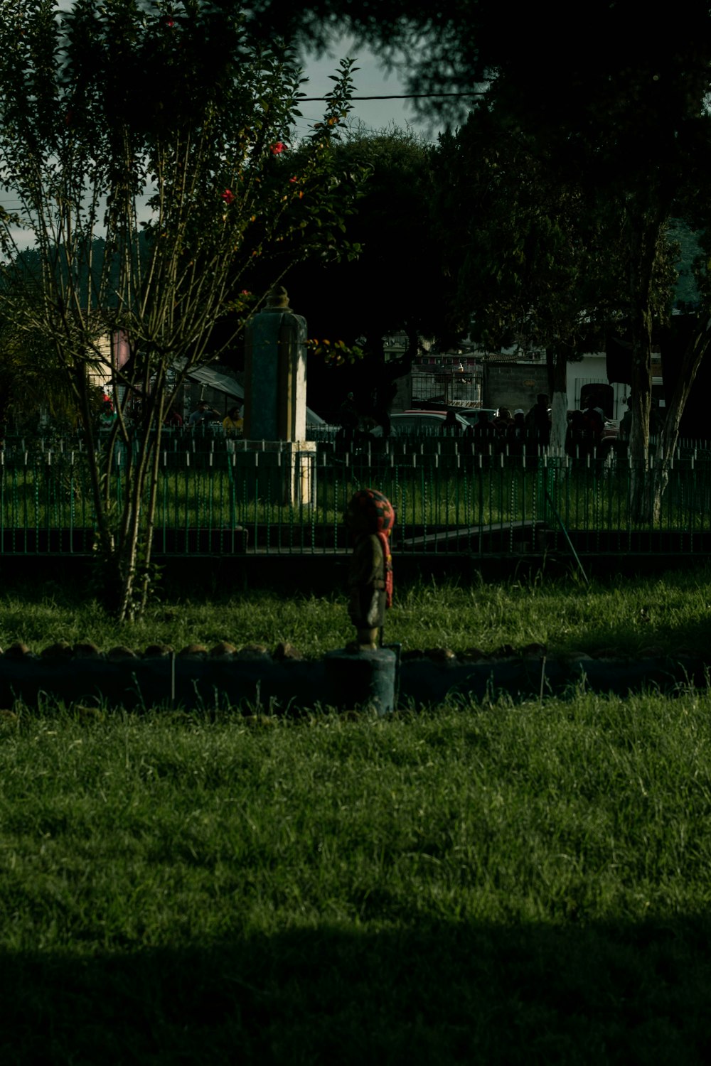 a person standing in a field with a frisbee