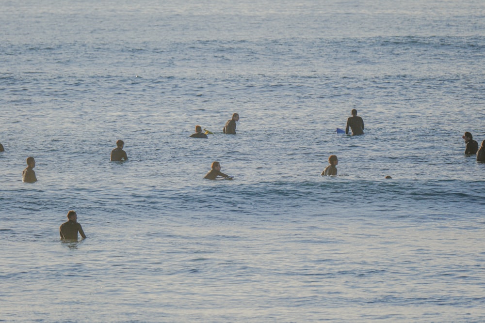 Un grupo de personas nadando en el océano