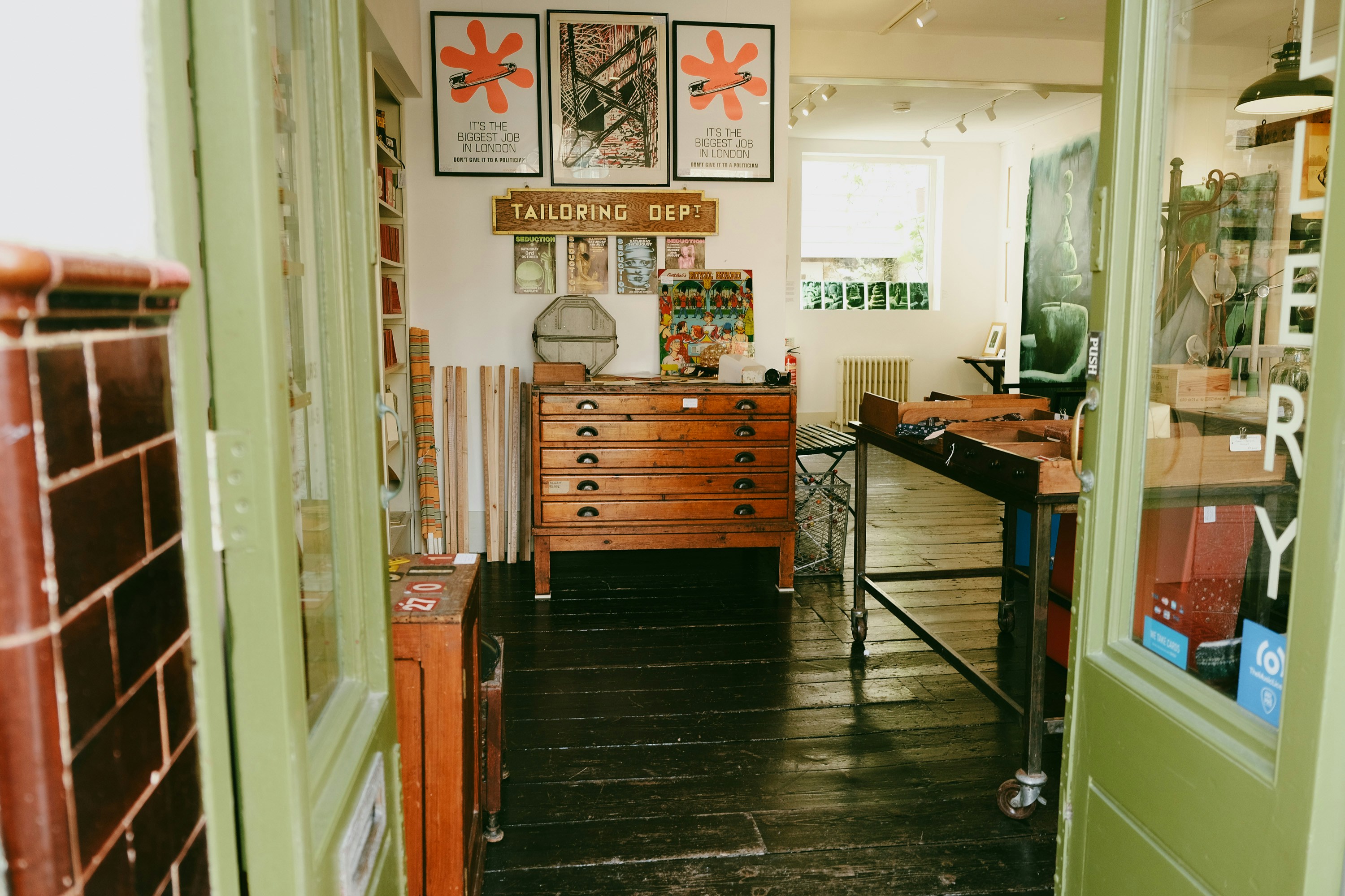 Vintage room with green door