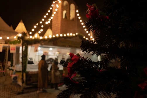 Families and friends gathered around a warmly lit street market in Olbia