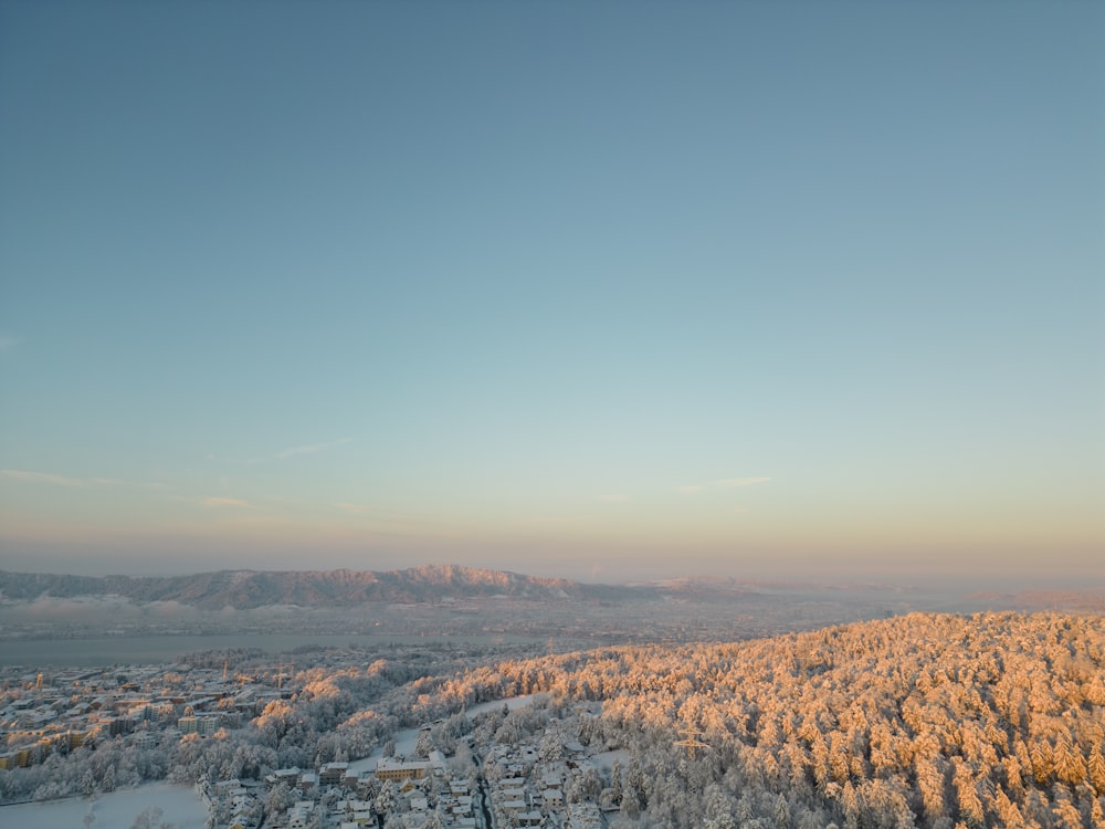 a view of a snowy landscape from a plane