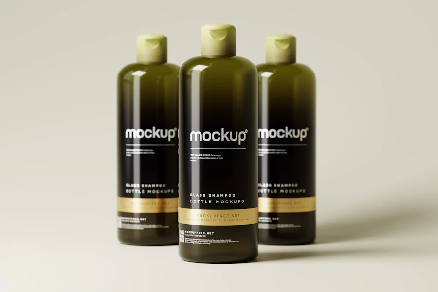 three bottles of makeup product mockup on a white background