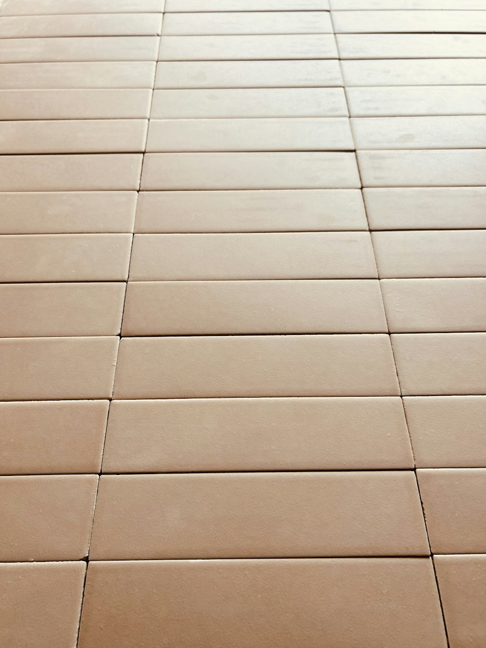 a close up of a tiled floor with a cat laying on it