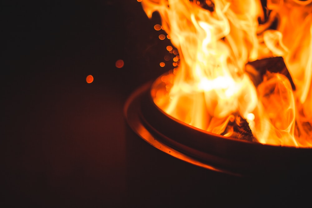 a close up of a fire in a bowl