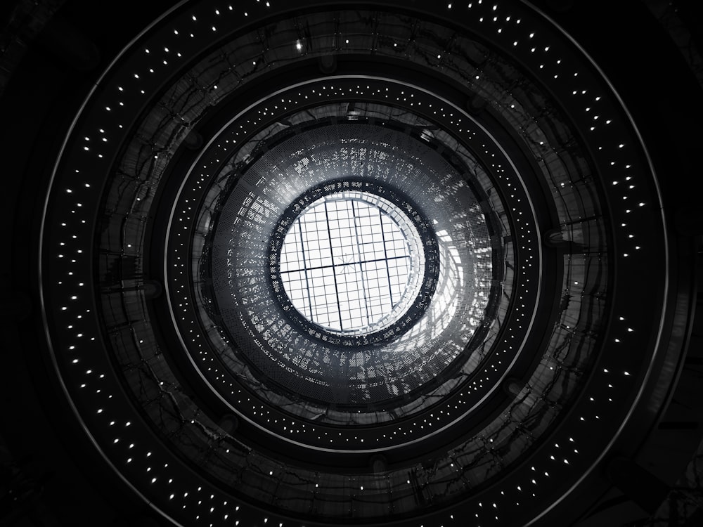 a circular window in the center of a building