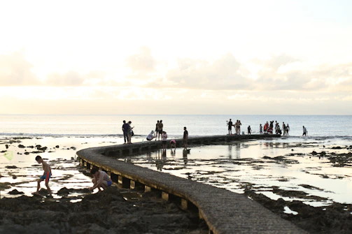 Visitors enjoying a peaceful moment by the water's edge.