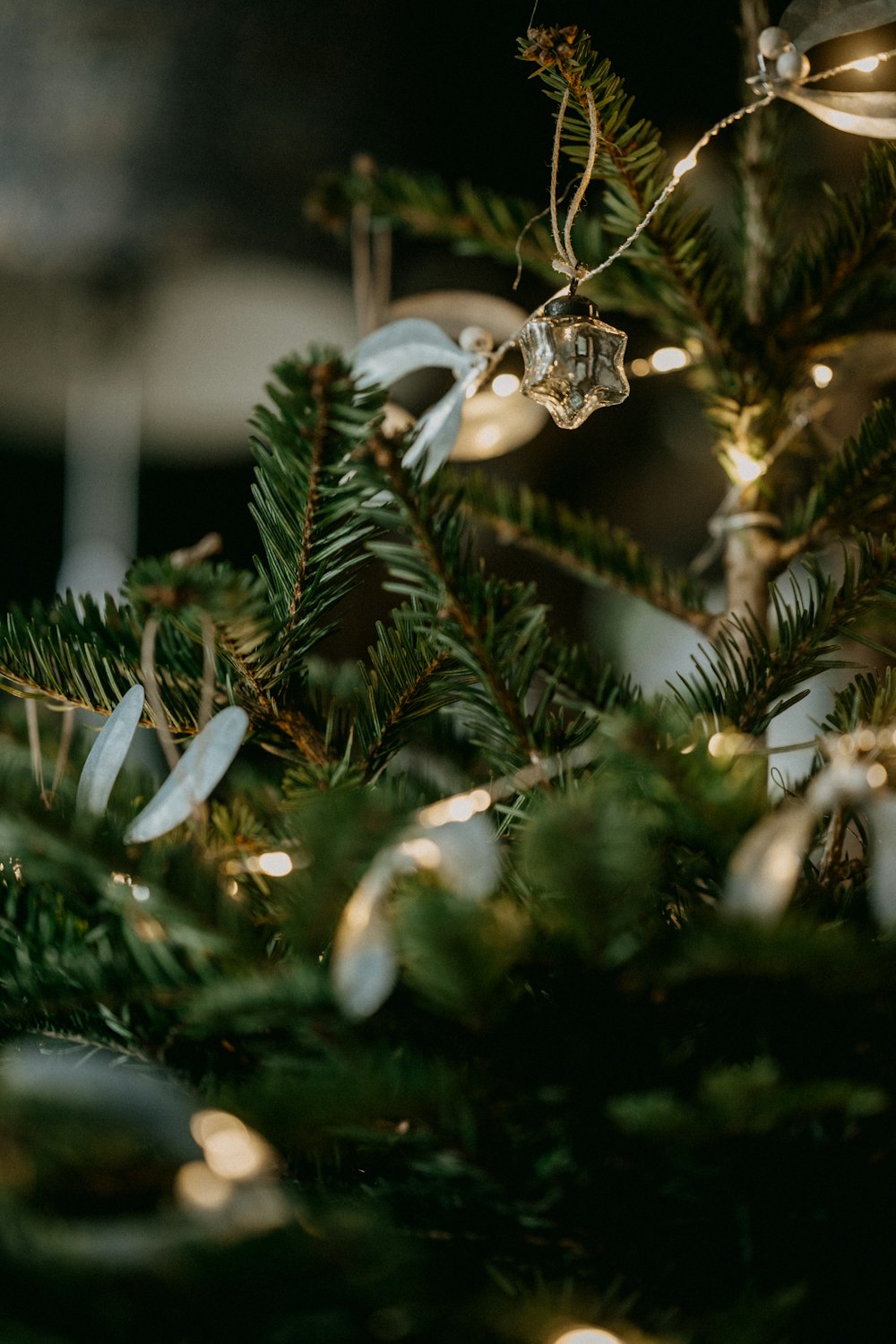 Un primer plano de un árbol de Navidad con luces