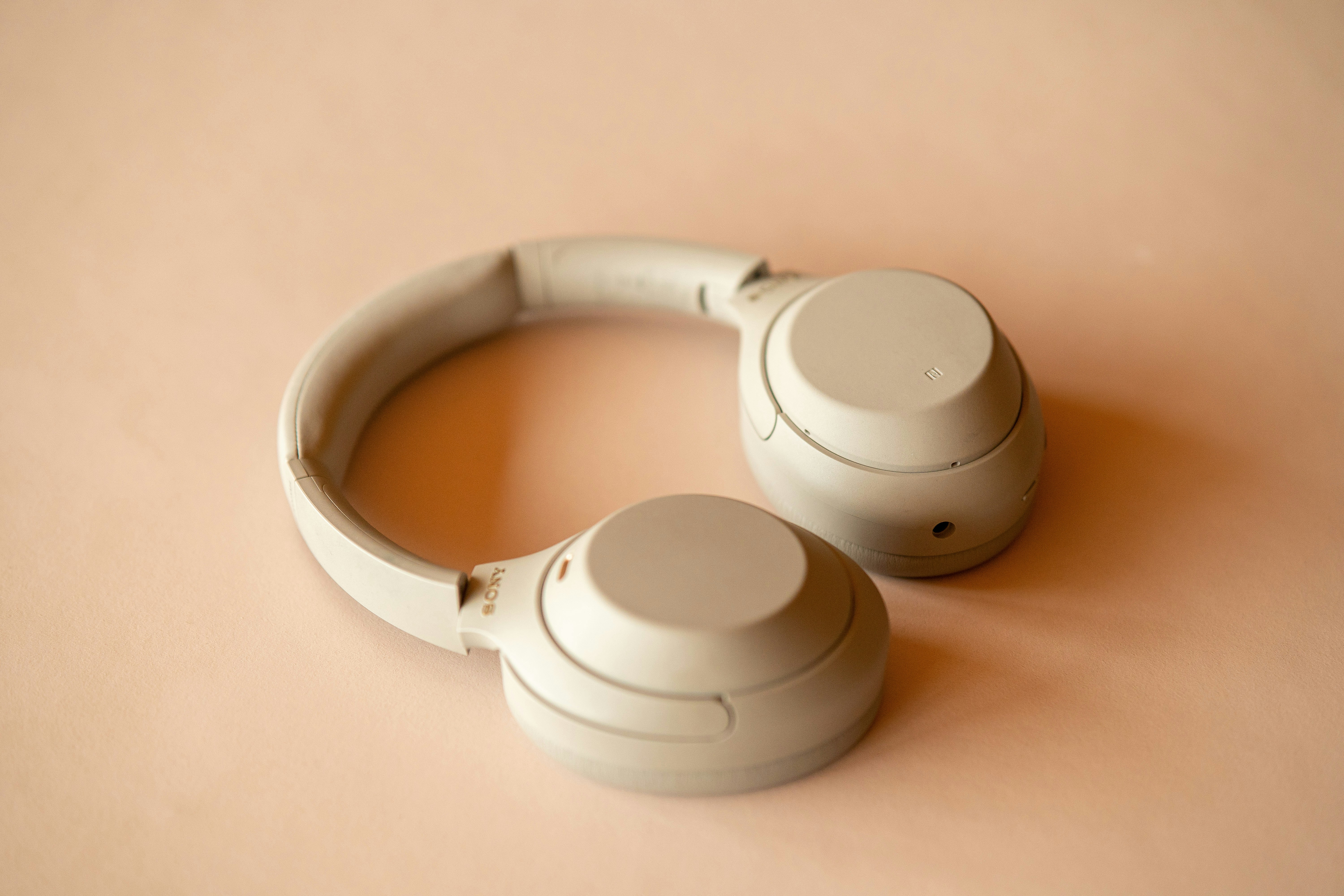 Sony headphones on an office desk.