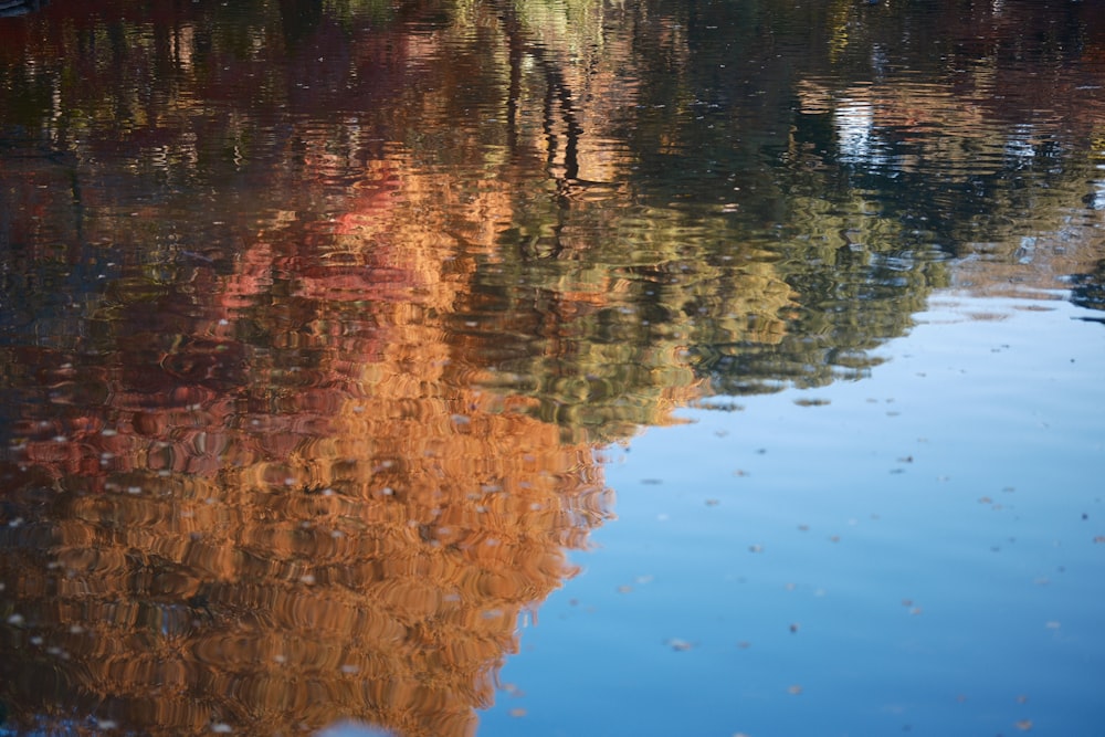 a reflection of a building in the water