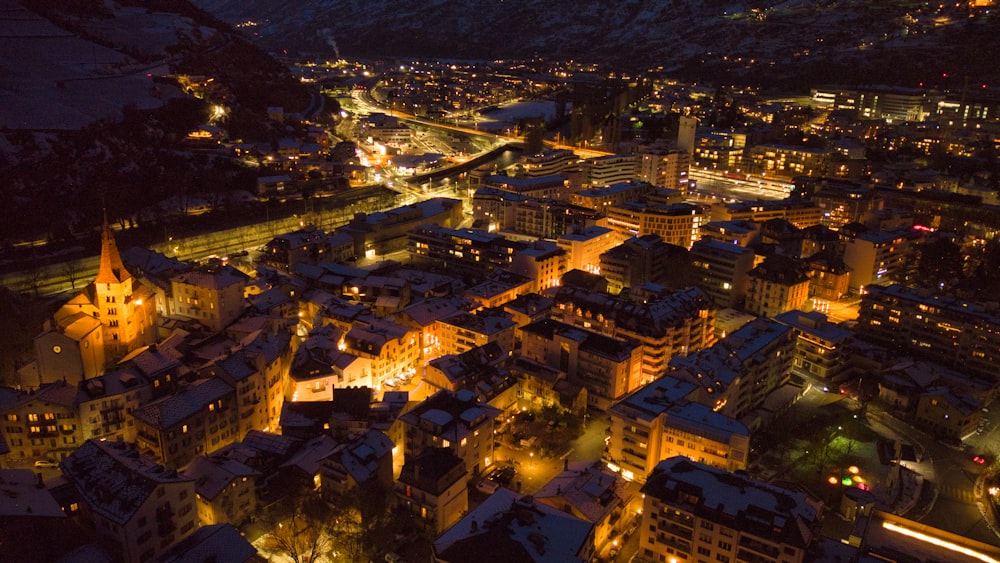 a view of a city at night from a high point of view