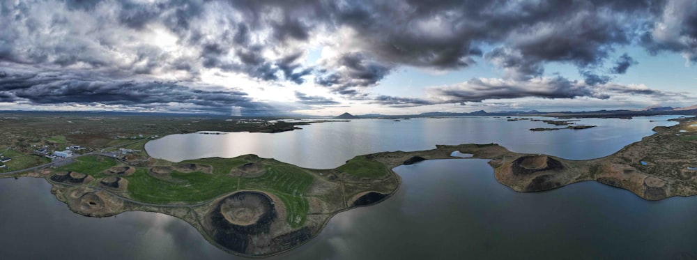 a large body of water surrounded by land