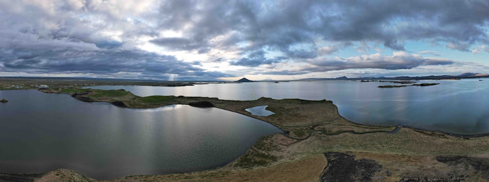 a large body of water surrounded by land