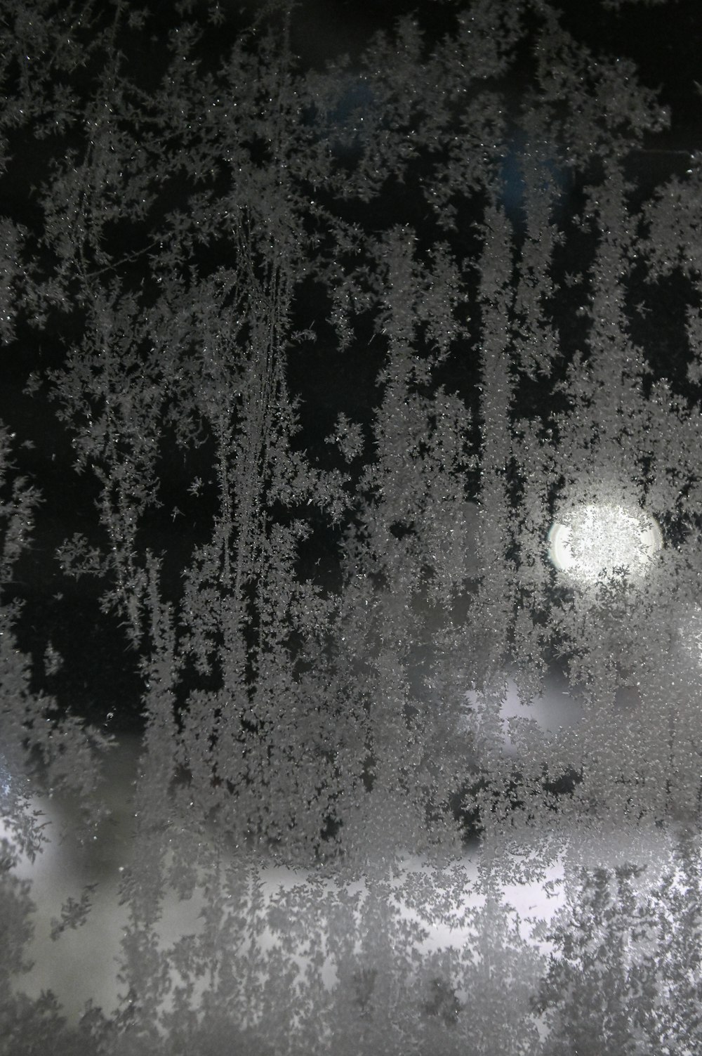 a frosted window with a street light in the background