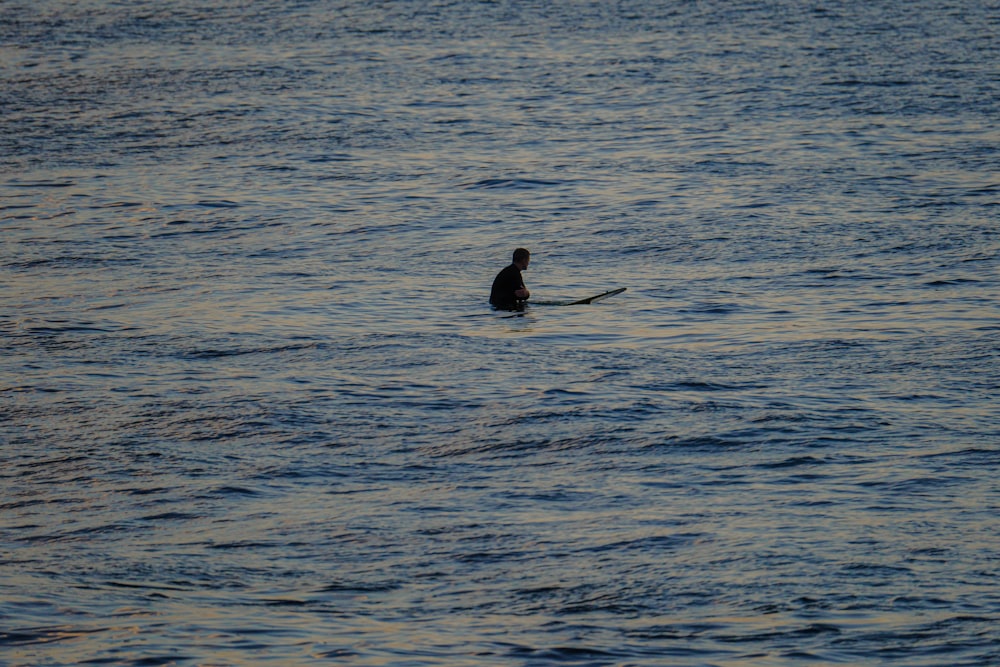a person in a body of water on a surfboard