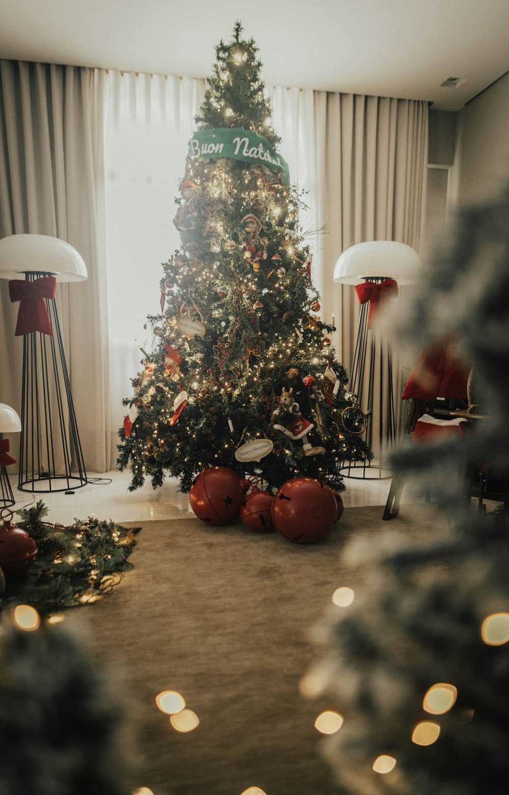 a decorated christmas tree in a living room