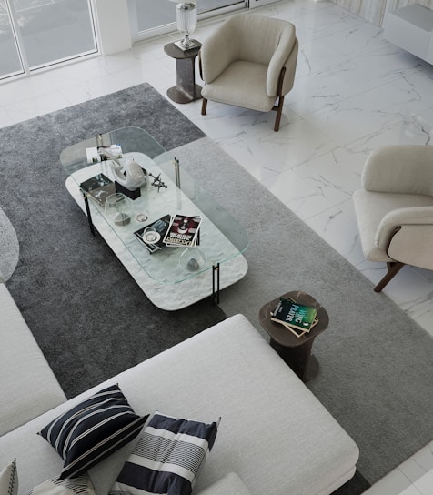 A beautifully arranged minimalist living room showcasing personalized furniture.