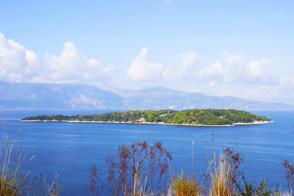 a small island in the middle of a large body of water