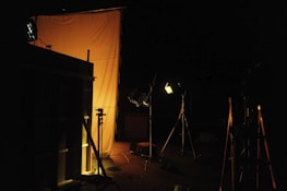 Behind-the-scenes shot of lighting setup for a music video shoot.