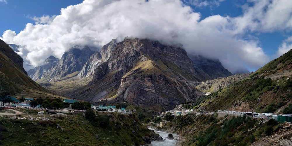 a mountain with a river running through it