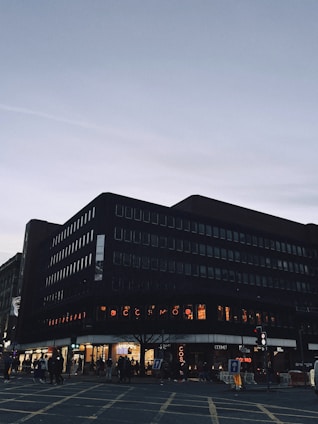A commercial building in a busy business district.