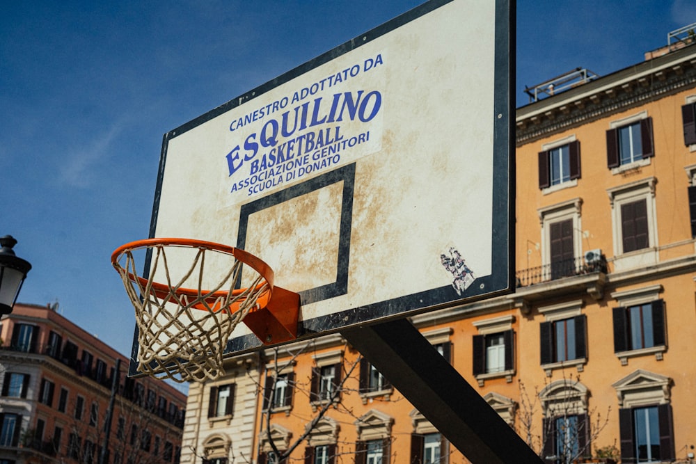 a basketball hoop in front of a building