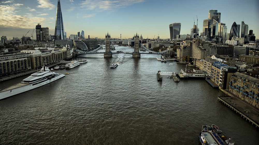 a view of a river with boats in it