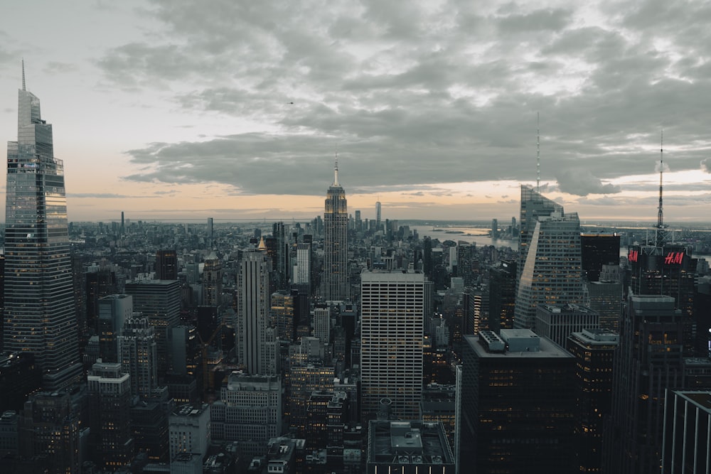 a view of a city with tall buildings