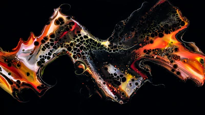 Dynamic digital art blending abstract shapes with vibrant colors on a dark background.