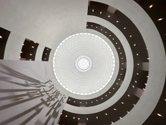 Close-up of intricate 3D mapping and scenographic lighting inside a dome