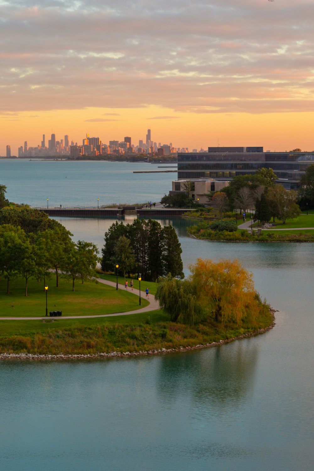 a view of a city from across a lake