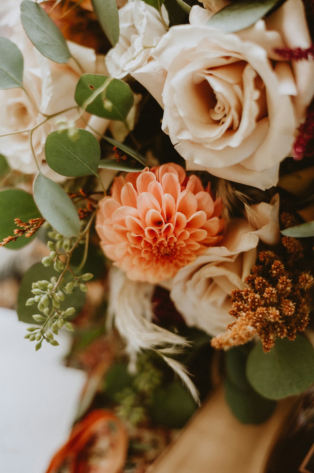 a close up of a bouquet of flowers