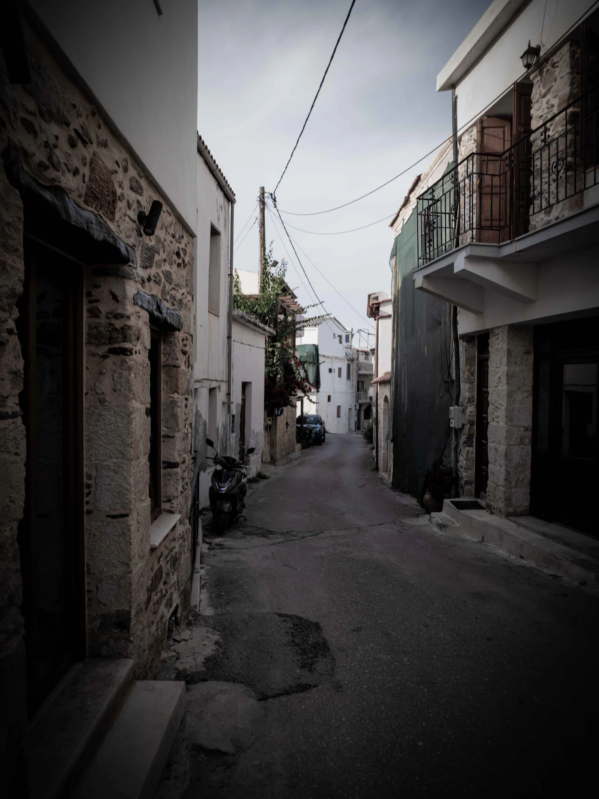 Narrow old town street in Crete near Rethymno