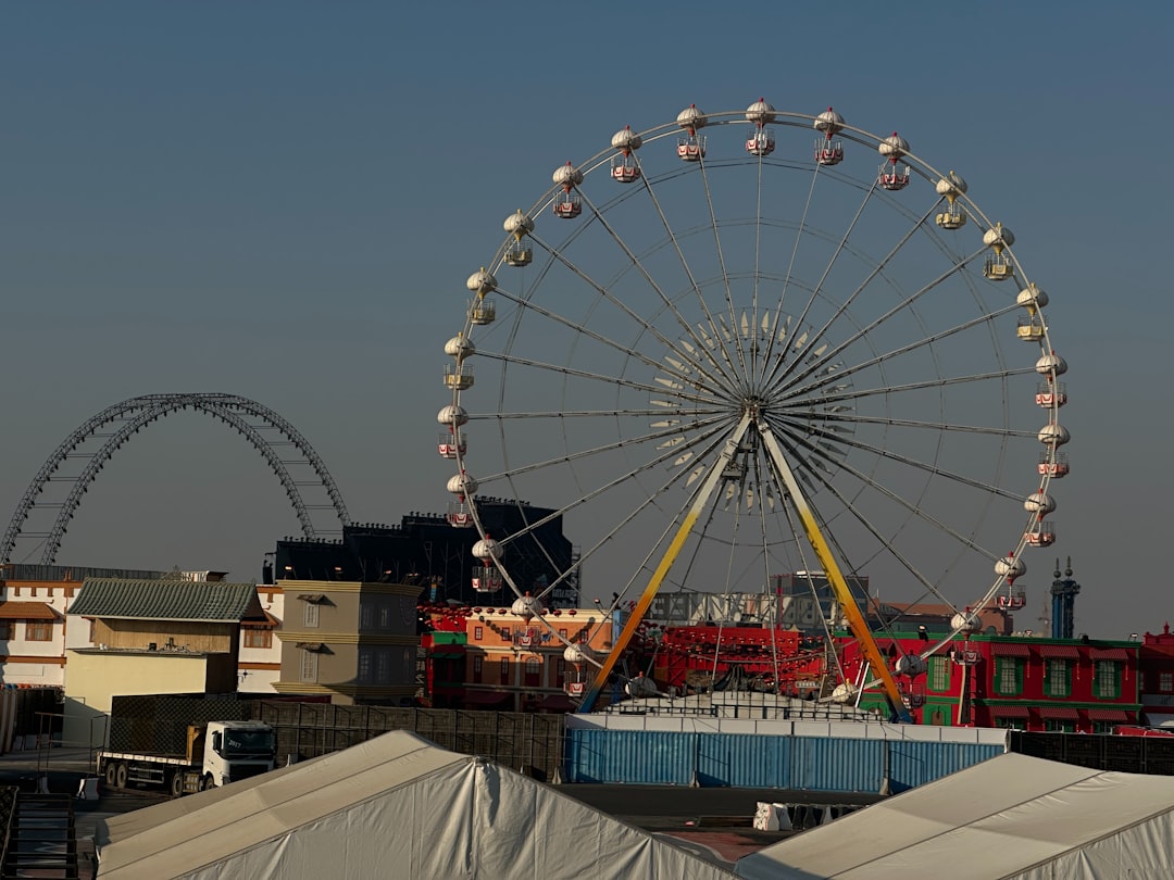 a ferris wheel in the middle of a city,