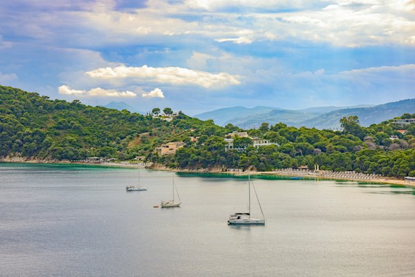 A group of boats floating on top of a lake — Skiathos, Greece