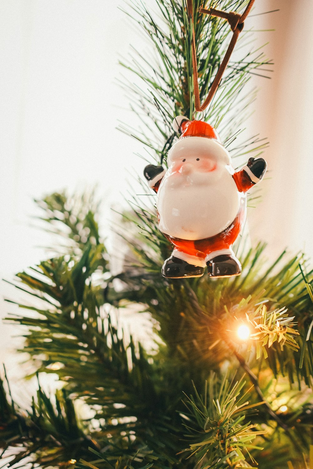 a christmas ornament hanging from a christmas tree