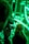 A photographer takes a picture with a camera while vibrant green lights illuminate the background. The scene focuses on a bokeh effect created by the lights, possibly of stringed or decorative type. A person stands in the background, slightly out of focus.