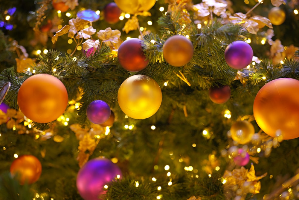 a close up of a christmas tree with lights