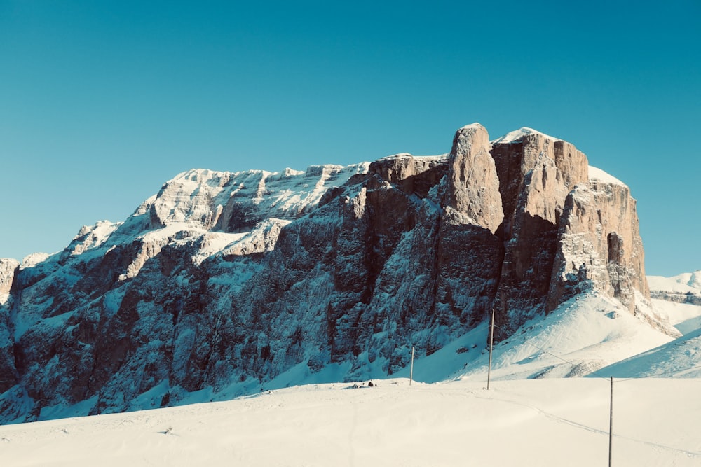 a snow covered mountain with a blue sky in the background