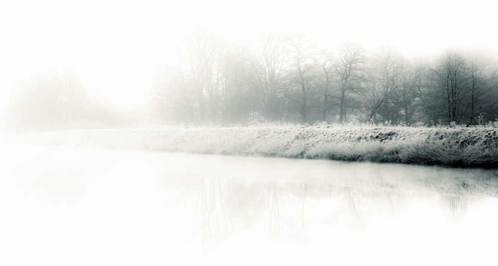 a black and white photo of a body of water