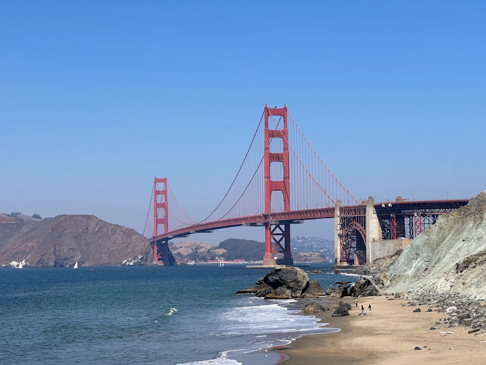 a view of the golden gate bridge from the beach