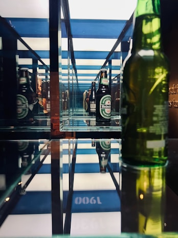 A promotional setup featuring Heineken products.