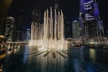 A stunning view of Dubai's iconic fountains at night.