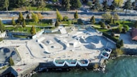 Aerial view of a skatepark blending naturally with its surrounding landscape.