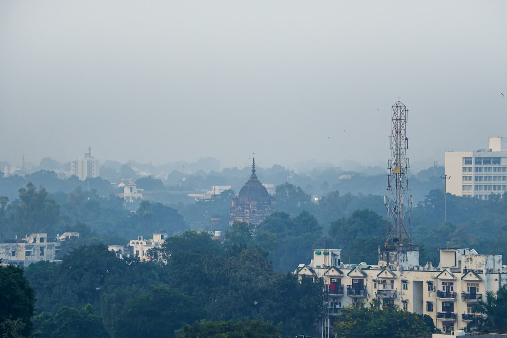 a view of a city with tall buildings