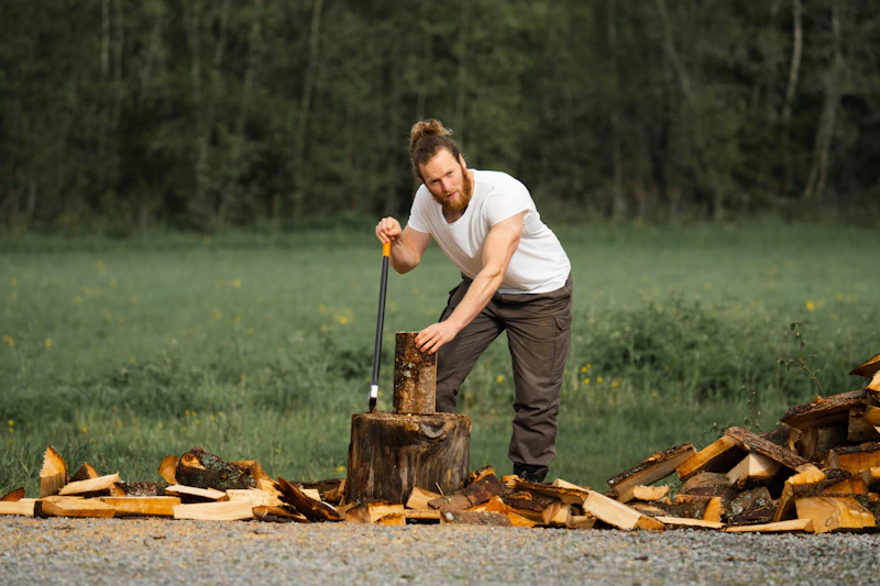 Brennholz wird mit der Axt gespalten