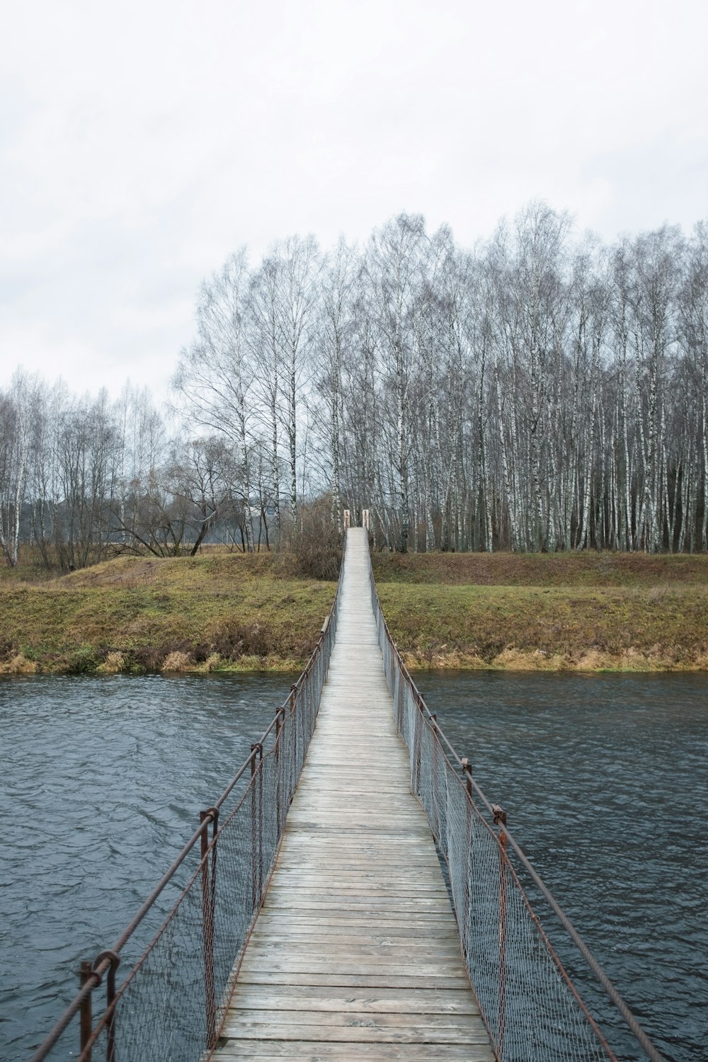 un ponte di legno su uno specchio d'acqua