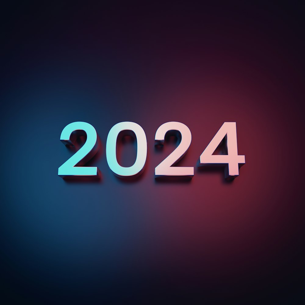 ein blauer und rosafarbener Hintergrund mit den Zahlen 2024